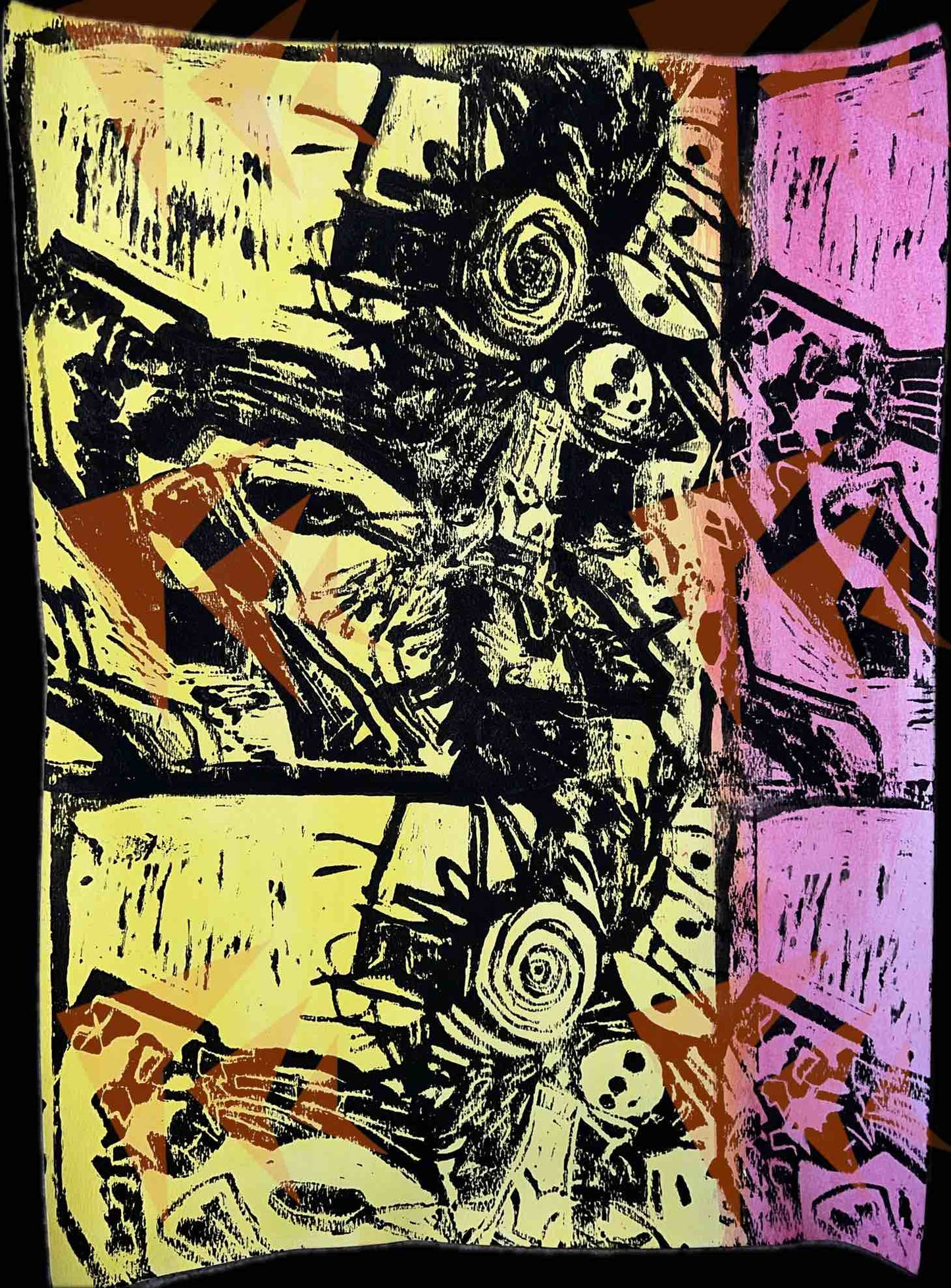 "Screaming Man Multiplied Blur" Block Print - 15"x20"
