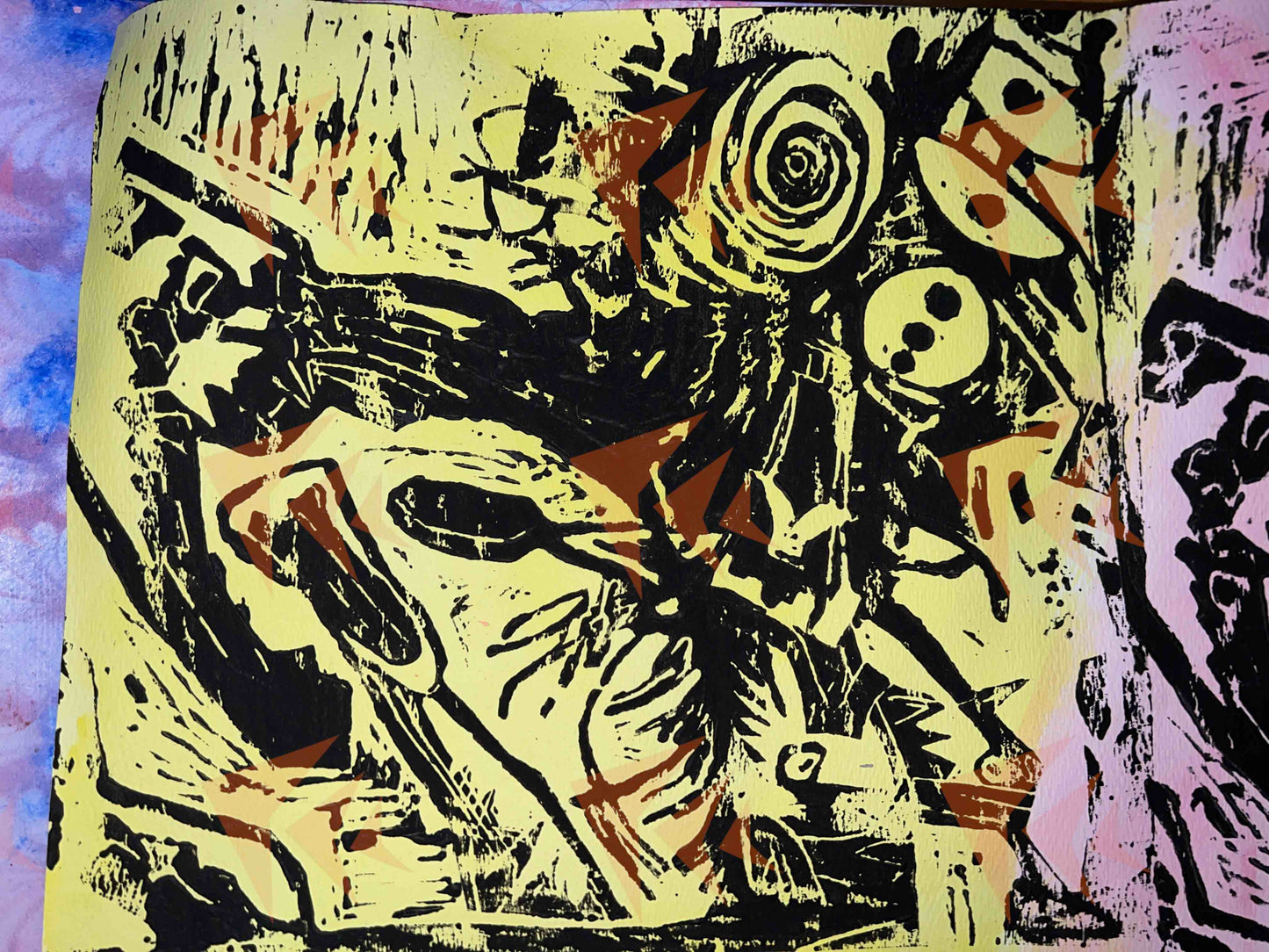 "Screaming Man Multiplied" Block Print - 15"x20"