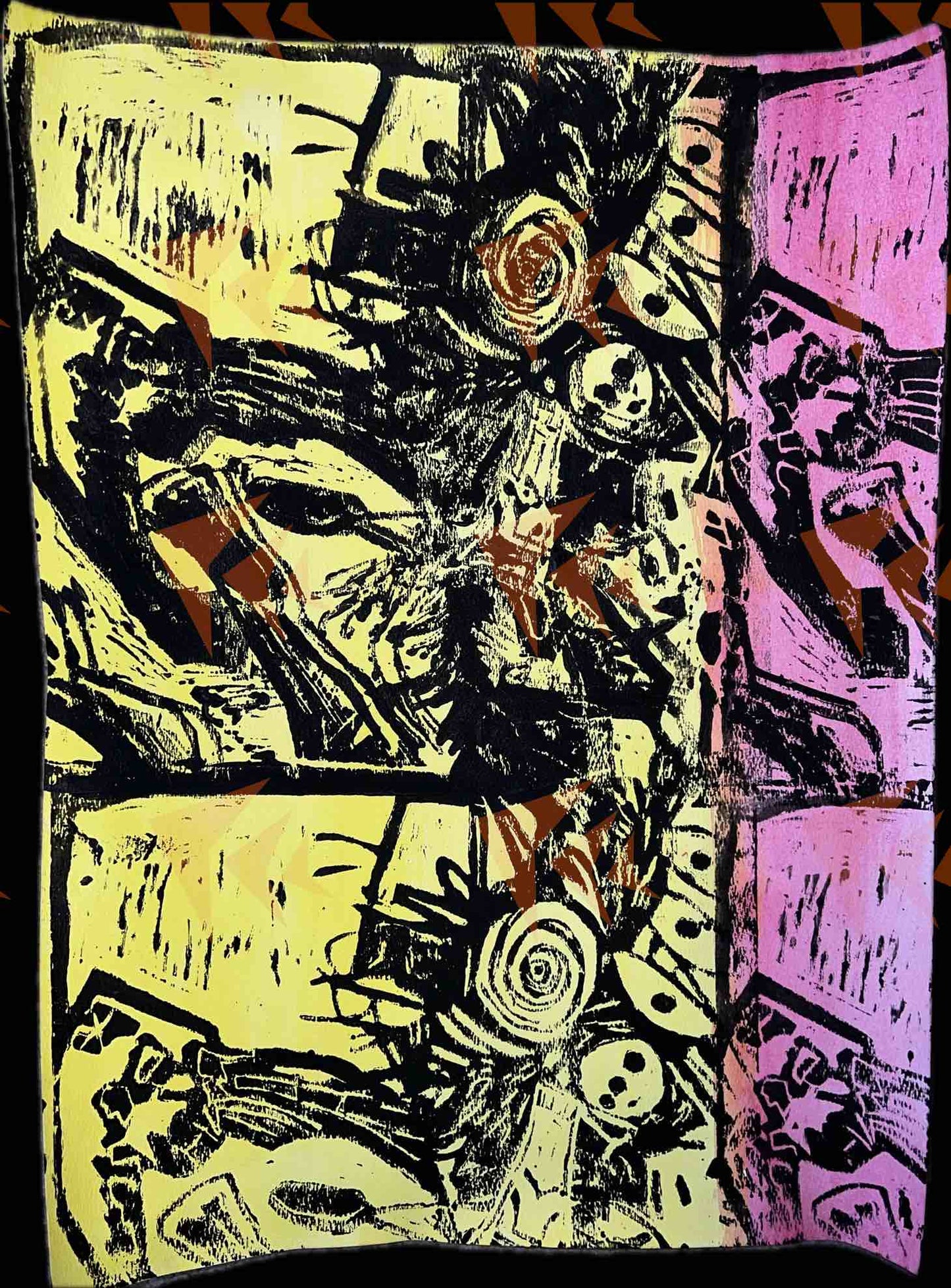 "Screaming Man Multiplied" Block Print - 15"x20"