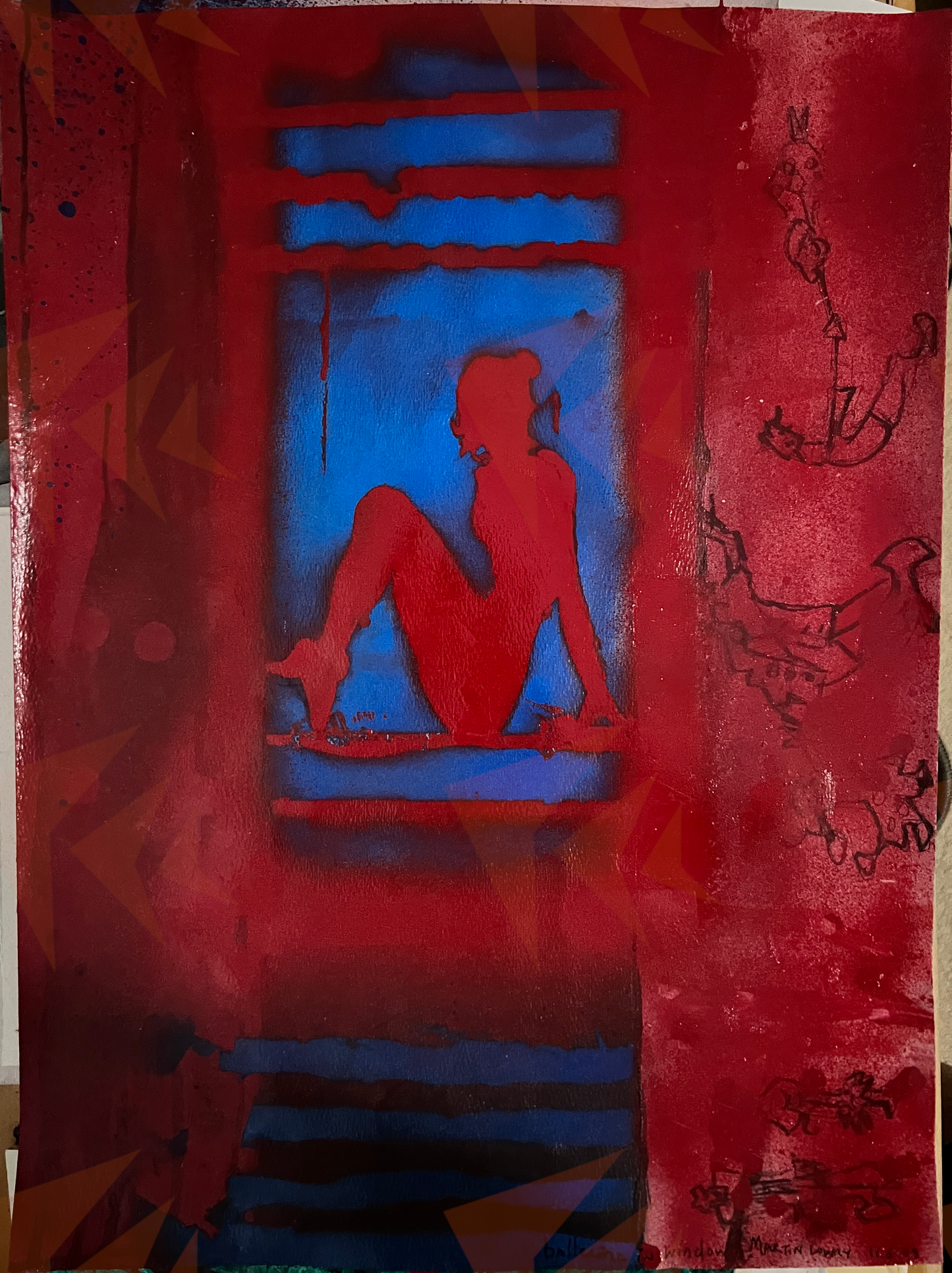 "ballerina in window" original painting on watercolor paper