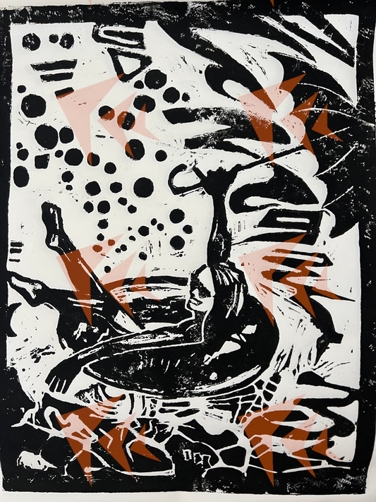 "Woman in Pool Float with Umbrella" Block Print 02/12 - 14"x17"