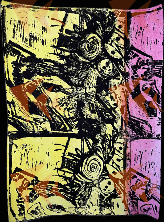 "Screaming Man Multiplied Blur" Block Print - 15"x20"