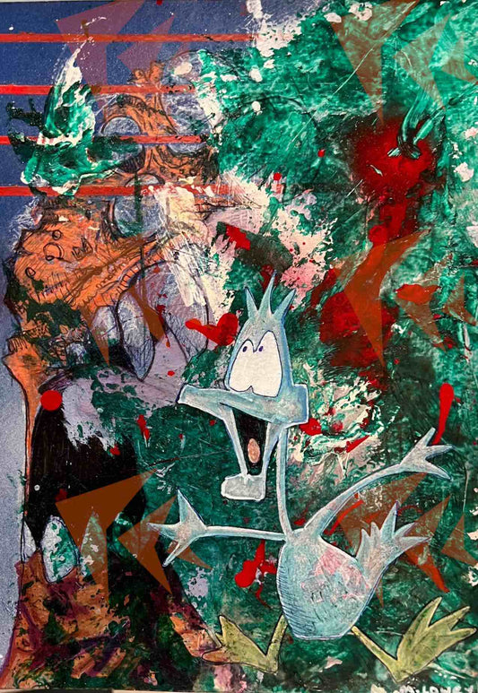 Space Duck 'n Monster Original Painting - 9"x12"